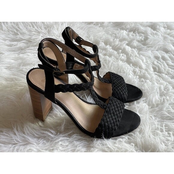 Brash Size 6 Black Braided Sandals Shoes Block High Heel Strappy - Picture 12 of 12